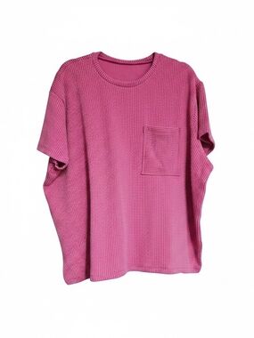 Zenana Outfitters Ribbed Pocket Tee in Bright Pink